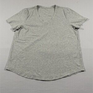 Lululemon Athletica Deep V-Neck Short Sleeve Shirt Womens Gray Athletic Sz 12